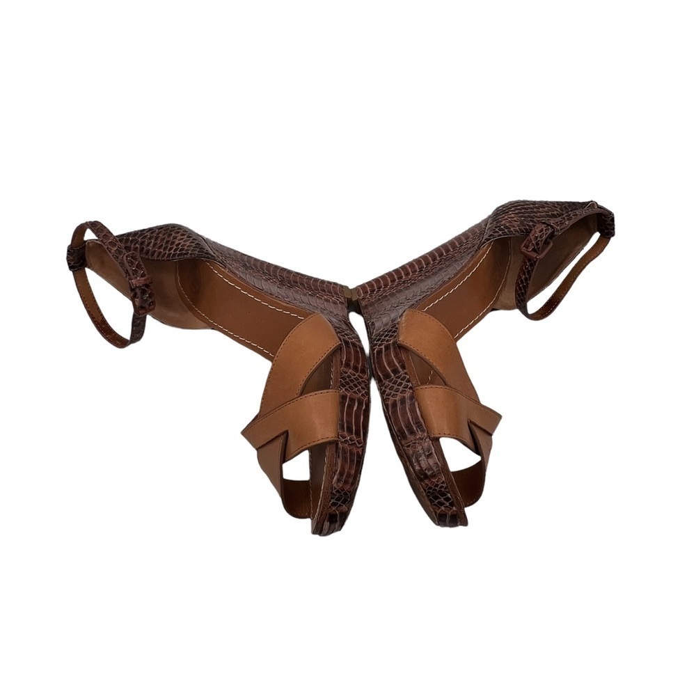 Tory Burch Brown Leather Python Platform Wedge Sa… - image 6